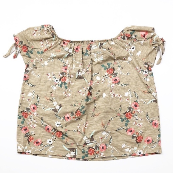 St. John's Bay tan floral print off the shoulder top - Picture 2 of 4